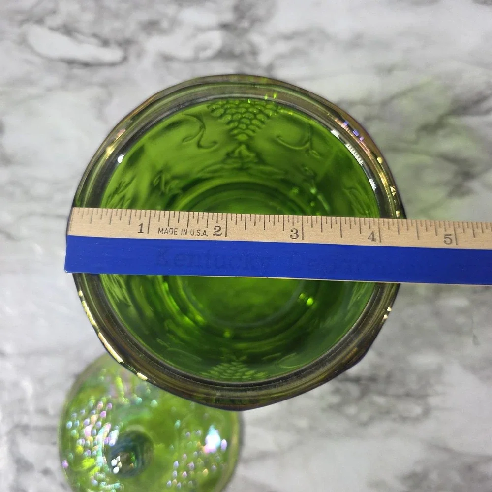 Indiana Glass Green Iridescent Carnival Glass Harvest Grape Canister w/Lid